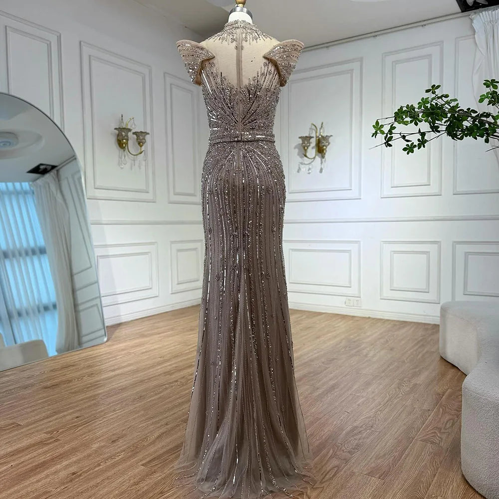 Luxury Caramel Mermaid Beaded Evening Dress LA73082