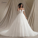 Custom Made Plus Size Ivory Off Shoulder Glitter Wedding Dress