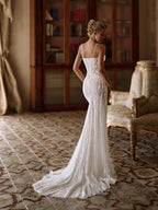 Luxury Beaded Lace Mermaid Wedding Dress With Cape And Illusion Neckline