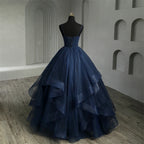 Marineblaue Quinceañera-Kleider mit Rüschen, V-Ausschnitt, Trägerbändchen, einfaches festliches verführerisches Prinzessinnenkleid Vestidos De Quinceañera