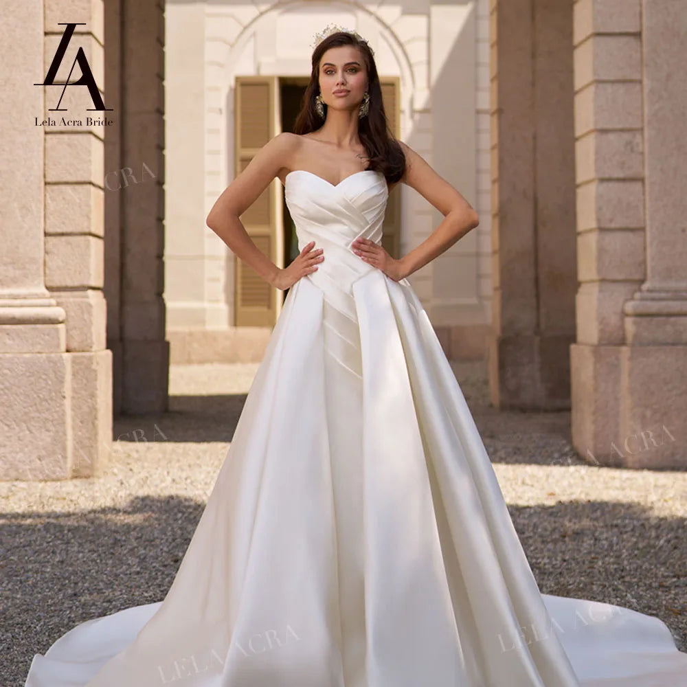Lela Acra Sweetheart Satin Wedding Dress Princess Plus Size Bridal Gown