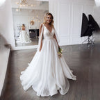 Custom Plus Size Organza Tulle Wedding Dress V Neck Backless Bridal Gown