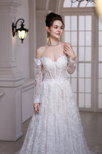 Luxury Custom Long Sleeve Lace Wedding Dress For Bride