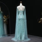 Sharon Said Luxus Dubai Aqua Flieder Meerjungfrau Abendkleid mit Umhangärmel und Überkreuzung Damen Hochzeitsfestkleid SS391 Maßgeschneidert
