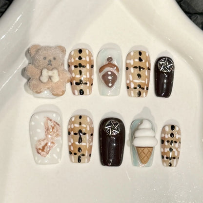 10 uñas postizas hechas a mano, estilo punk, de metal, con lazo, mariposa, decoración, cortas, para chica sexy. 