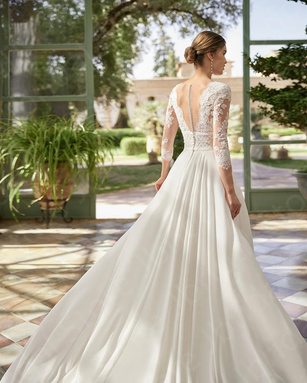 Summer Boho Lace Beach Wedding Dress V Neck Three Quarter Sleeves
