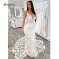 Custom Lace Mermaid Wedding Dress With Spaghetti Straps And Cut Out Train