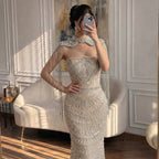 Luxury Beaded Mermaid Evening Gown With Tassel Cape For Women