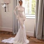 VeraNova Boho Off Shoulder A Line Bridal Wedding Dress Tulle Lace Appliques