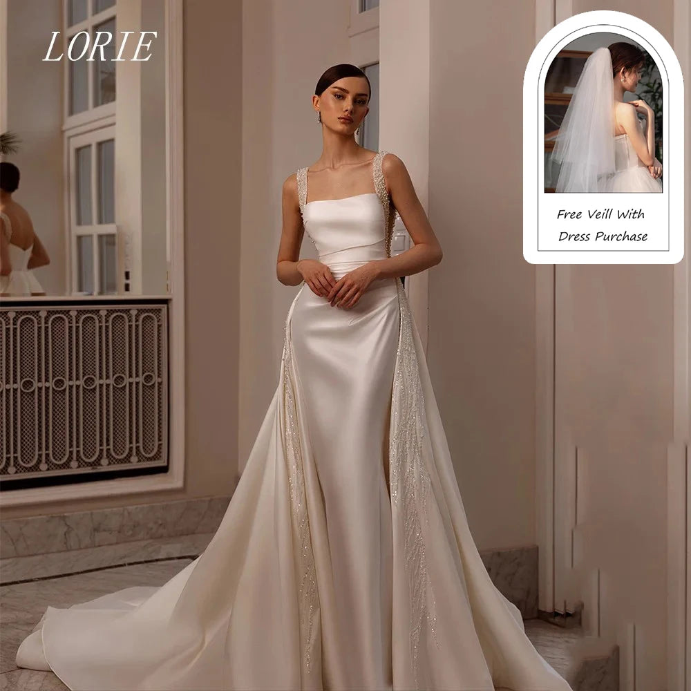 Customized Mermaid Wedding Dress Spaghetti Strap Beaded Bridal Gown