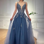 Luxury Sage Green Lace A-Line Prom Dress with Spaghetti Straps LA73005