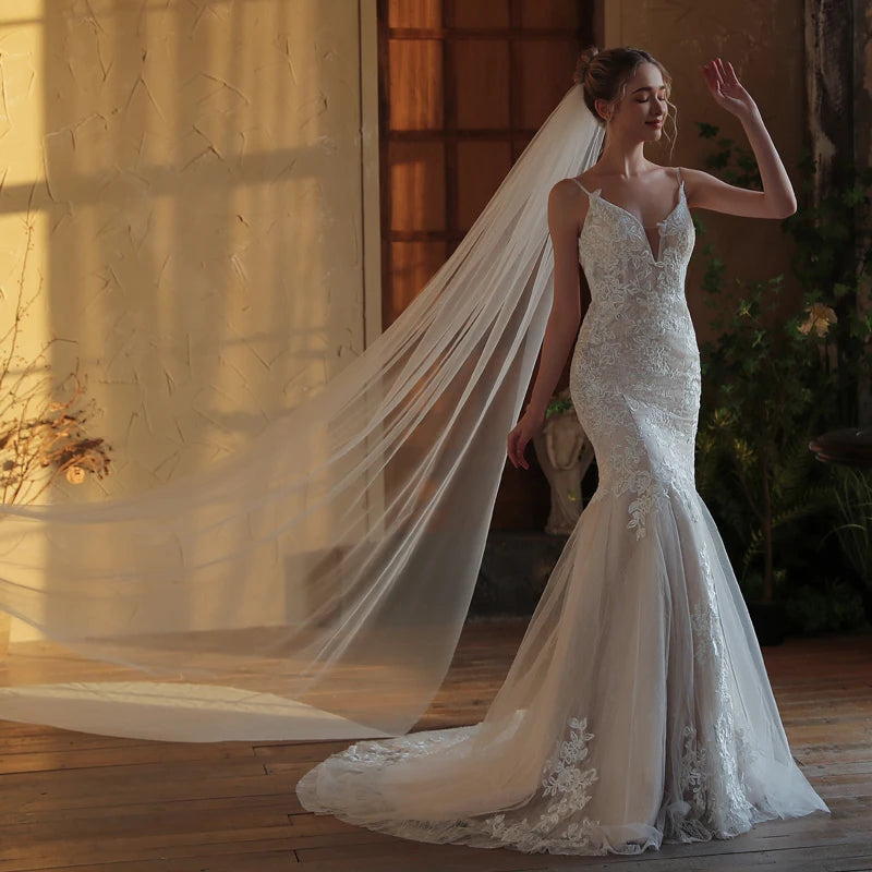 White One Layer Bridal Veil Long Train Tulle Wedding Veil With Comb