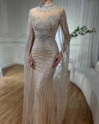 Luxury Dubai  Arabic Nude Mermaid Long Evening Dresses  With CapeLA71885B