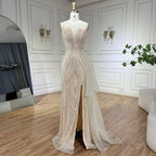 Hellrosa Abendkleid im Meerjungfrauenstil mit Spaghettiträgern und Perlenbesetztem Überrock LA72378A
