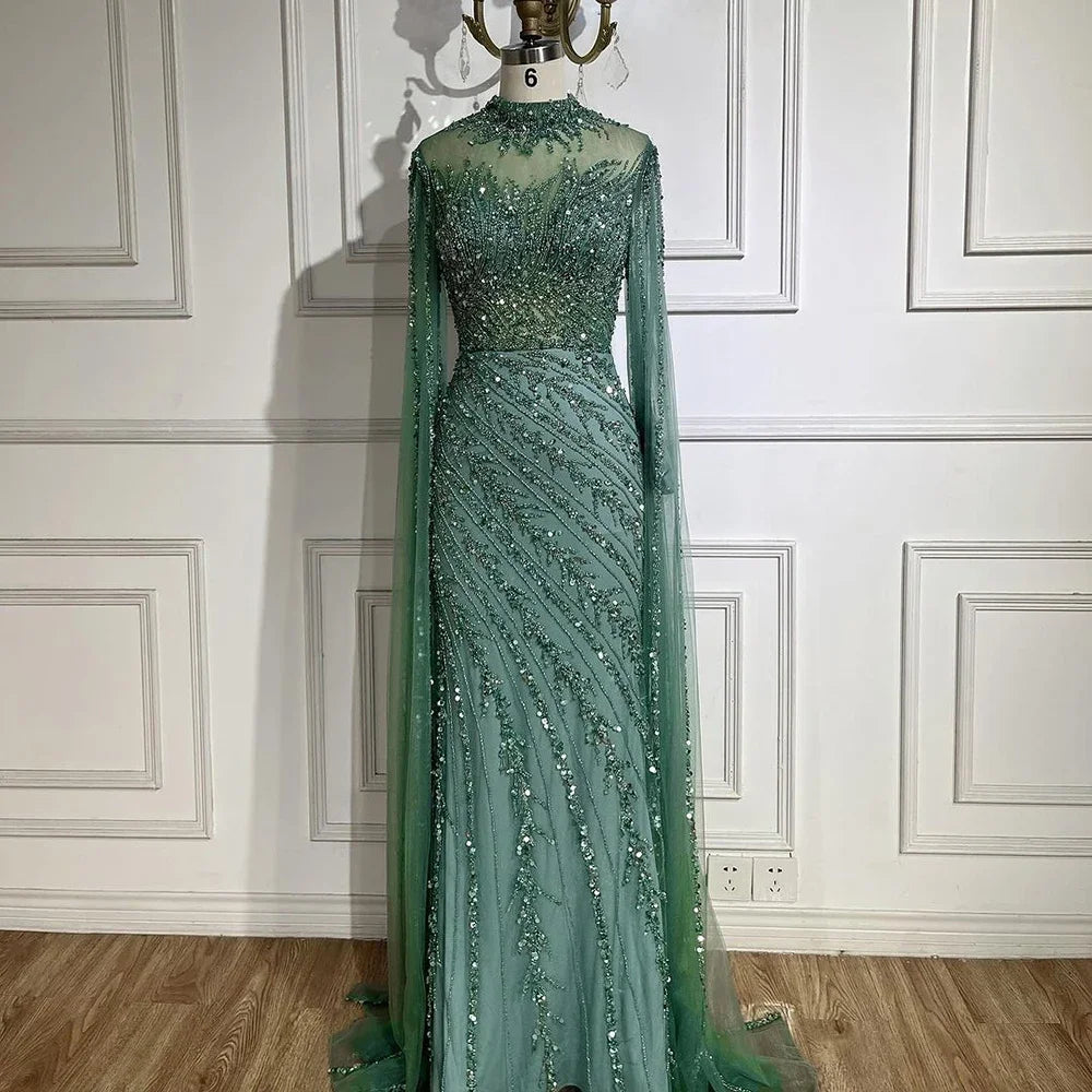 Luxury Nude Mermaid Evening Dress with Cape Sleeves LA71885A