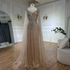 Dubai Luxury Nude Cape Sleeves Beaded Evening Dress LA72575A