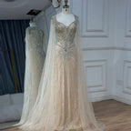 Dubai Luxury Nude Cape Sleeves Beaded Evening Dress LA72575A