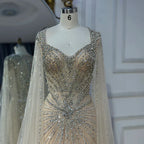 Dubai Luxury Nude Cape Sleeves Beaded Evening Dress LA72575A