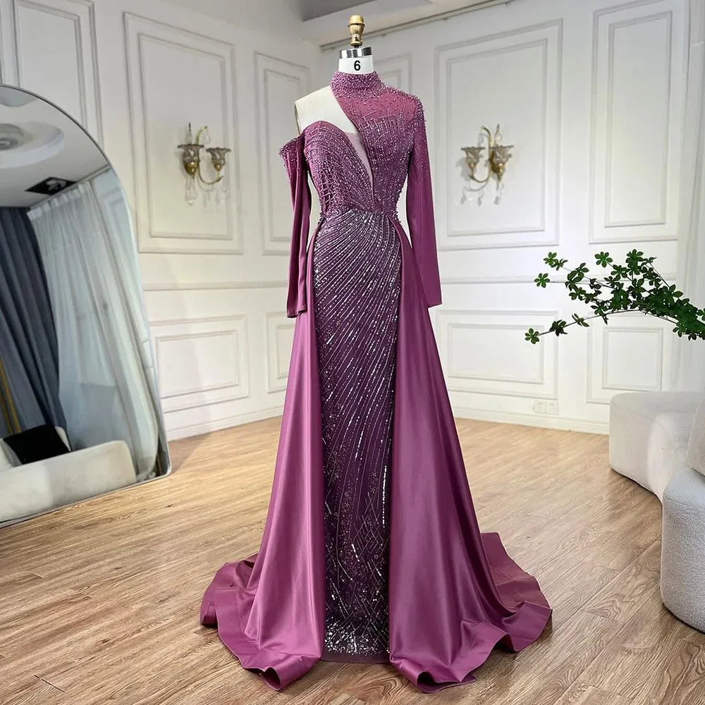 Vestidos de noche de lujo de Dubái para mujer, elegantes y con cuentas, estilo sirena, un solo hombro, verde árabe Serene Hill, para boda y fiesta LA72550