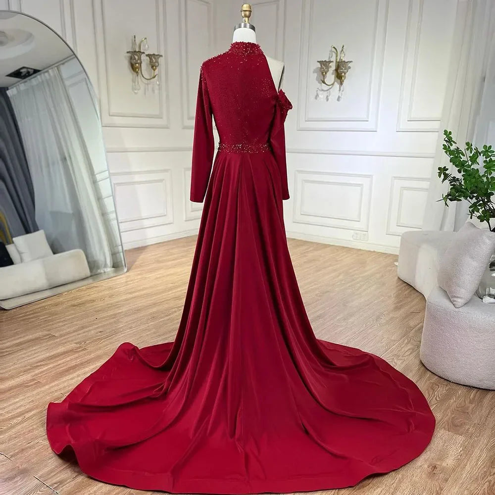 Vestidos de noche de lujo de Dubái para mujer, elegantes y con cuentas, estilo sirena, un solo hombro, verde árabe Serene Hill, para boda y fiesta LA72550