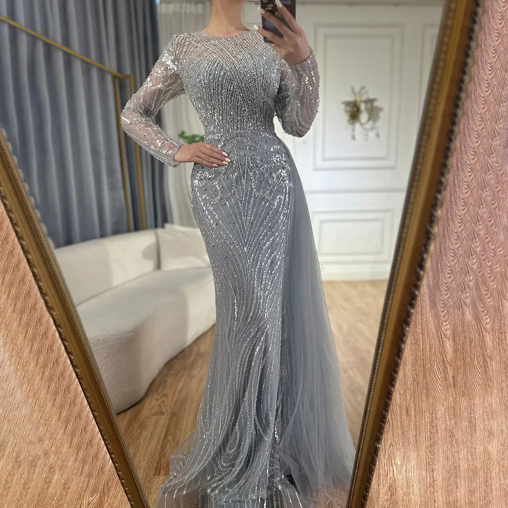 Luxury Dubai  Caramel Beaded Mermaid Long Arabic Evening Dresses Gowns With Overskirt for Formal Occasion  LA71673A