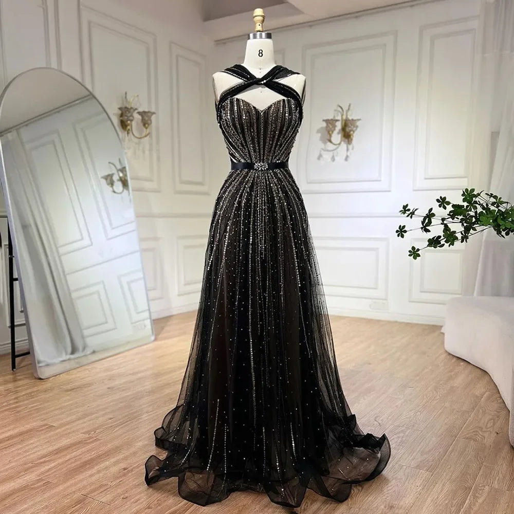 Vestidos de Noite e Fatos de Gala de Luxo com Contas para Mulheres, Modelo Sereia com Alças Finas em Turquesa Dubai da Serene Hill, para Casamentos e Festas 2025, LA72322