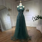 Vestidos de Noite e Fatos de Gala de Luxo com Contas para Mulheres, Modelo Sereia com Alças Finas em Turquesa Dubai da Serene Hill, para Casamentos e Festas 2025, LA72322