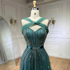 Vestidos de Noite e Fatos de Gala de Luxo com Contas para Mulheres, Modelo Sereia com Alças Finas em Turquesa Dubai da Serene Hill, para Casamentos e Festas 2025, LA72322