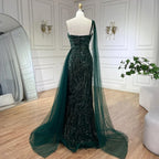 Luxury Green One Shoulder Mermaid Evening Dress with Cape LA72472