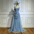 Luxury Dubai Mermaid Evening Dress With Skirt  Light blue Beaded Spaghetti Strap For Formal Occasion  LA72341A