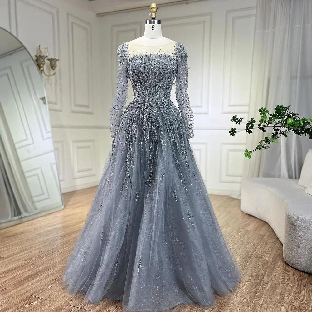 Serene Hill Musulmano Rosa Abito Lungo a Linea A con Perline Lusso Dubai Abiti da Sera Lunghi per Donna Festa di Nozze