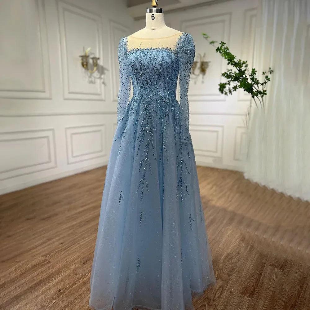 Serene Hill Musulmano Rosa Abito Lungo a Linea A con Perline Lusso Dubai Abiti da Sera Lunghi per Donna Festa di Nozze