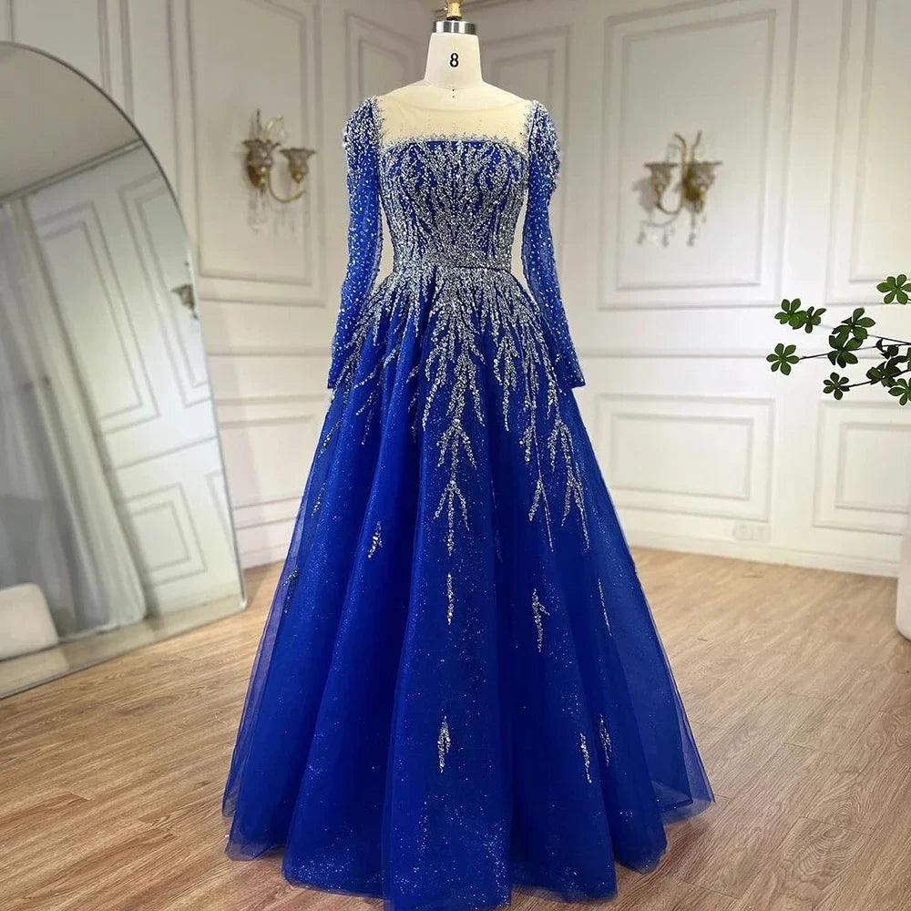 Vestidos Longos de Noite Luxuosos Serene Hill Muçulmano Rosa em Linha A com Contas Dubai para Mulher Festa de Casamento