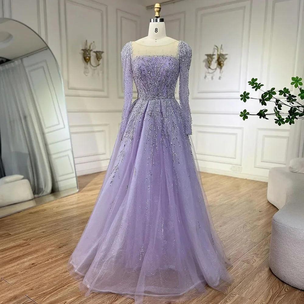 Serene Hill Musulmano Rosa Abito Lungo a Linea A con Perline Lusso Dubai Abiti da Sera Lunghi per Donna Festa di Nozze