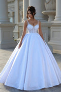 Fabulous Floor Length Sleeveless V Neck Beading Ball Gown Wedding Dress Lace