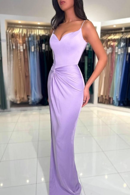 Vestidos de Baile Sexy Longo Lilás Simples com Alças Finas Estilo Sereia