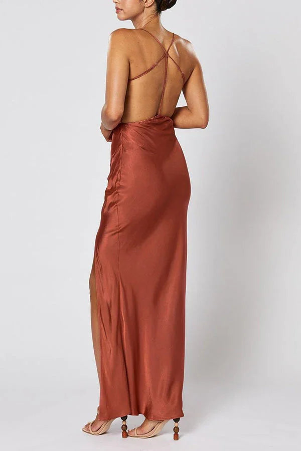 Vestido de dama de honor sin mangas con tirantes finos color burdeos sexy BD109