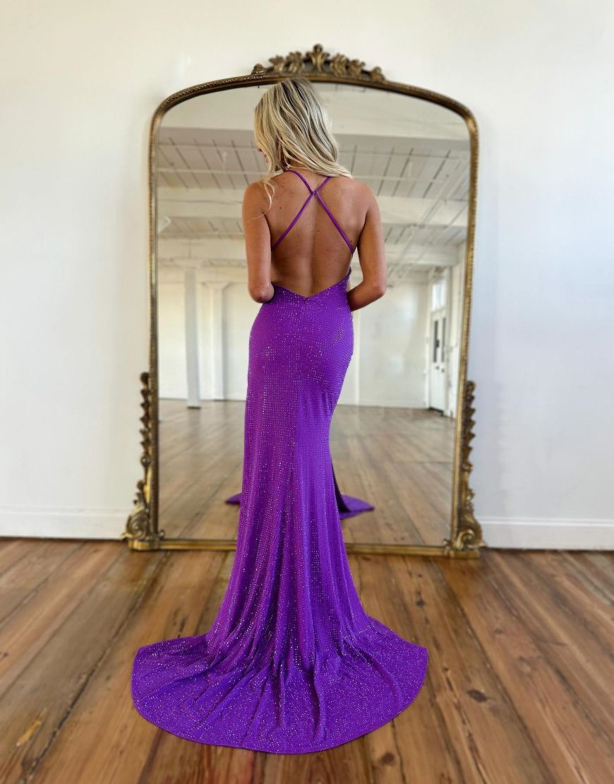Vestido de fiesta de sirena con escote en V profundo y lentejuelas con abertura