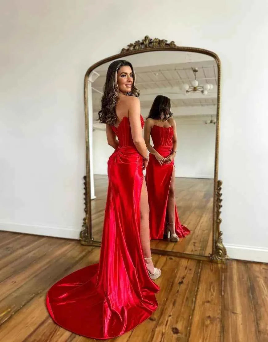 Fuchsia Strapless Corset Satin Mermaid Prom Dress