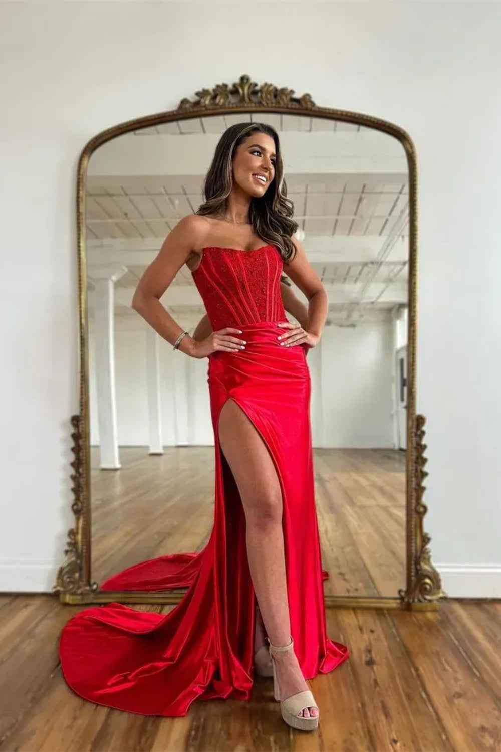 Fuchsia Strapless Corset Satin Mermaid Prom Dress