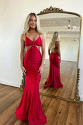 Vestito formale rosso aderente con sottili spalline a spaghetti sexy