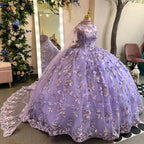 Lilac Quinceanera Dresses Ball Gown Lace Appliques Sweetheart Neckline