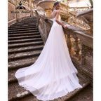 Custom Beach Wedding Dress V Neck Lace Chiffon Flowy Bridal Gown