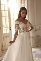 Custom Boho Chiffon Bridal Gown For Women Long Sleeves V Neck Beach Dress