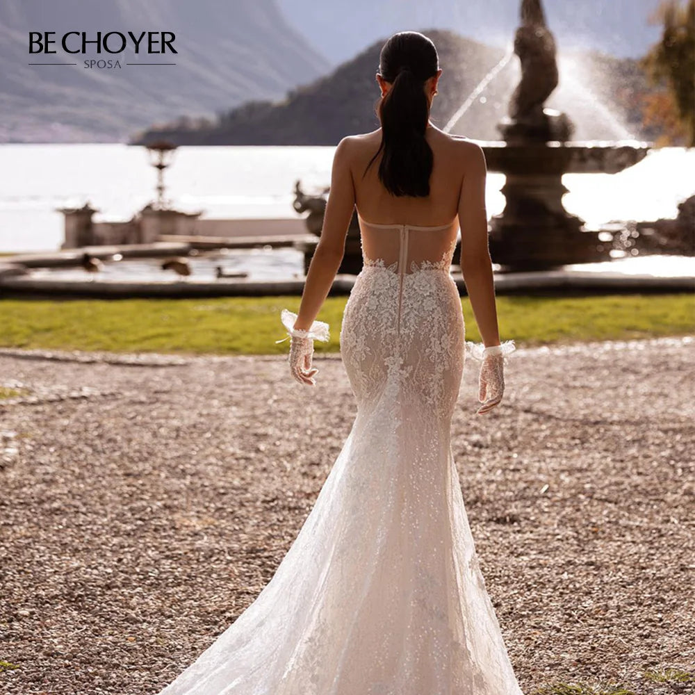 Sleeveless Mermaid Lace Wedding Dress Sweetheart Backless Custom Bridal Gown