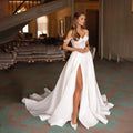 Custom Satin A Line Wedding Dress Front Split Sweetheart Bridal Gown