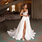 Custom Satin A Line Wedding Dress Front Split Sweetheart Bridal Gown