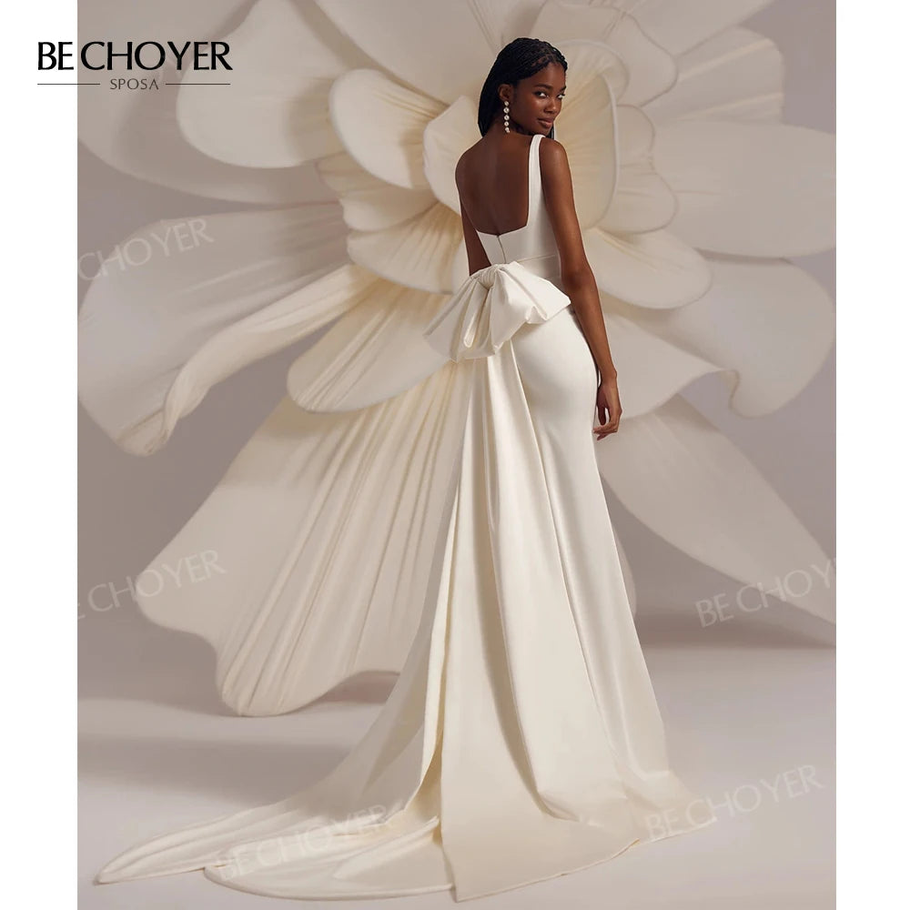 Custom Sleeveless Mermaid Satin Wedding Dress With Square Neckline