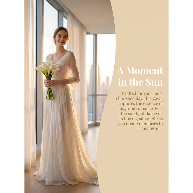 Boho V Neck Wedding Dress Batwing Sleeve Draped Ruched A Line Bridal Gown