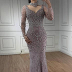 Custom Turquoise Mermaid Evening Dress With Long Sleeves And Beading